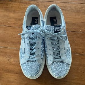 Golden Goose Hi Star Glittery Silver Sneakers